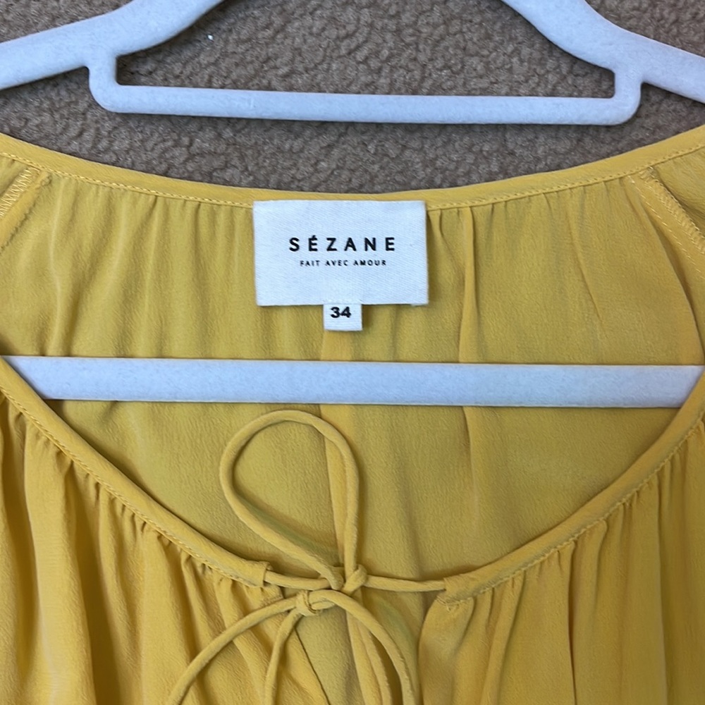 Sézane Alena Silk Peasant Blouse Sunset Saffron Yellow - Picture 7 of 9